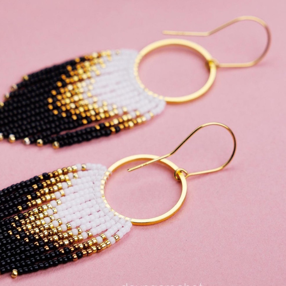Gold and Black Beaded Earrings
